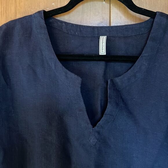 “Embellish” navy blue 100% linen tunic with pockets Medium - Picture 2 of 5